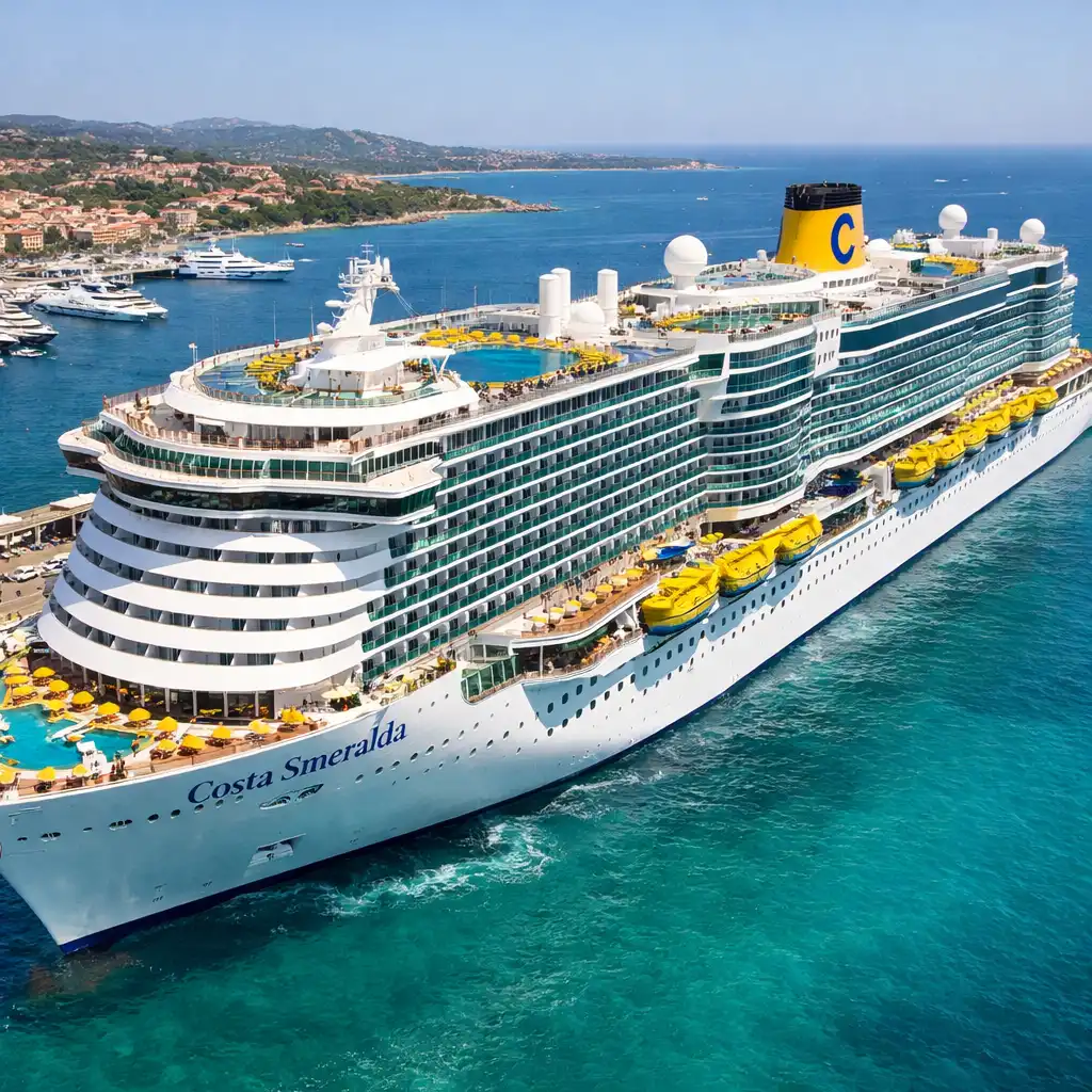 Costa Smeralda w porcie, widok z góry ukazujący baseny i pokład